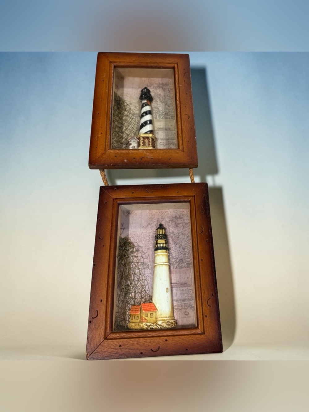 Wood-Framed Nautical Lighthouse Wall Art - Brown